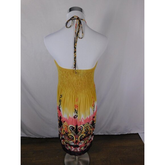 Jennifer Lauren Plus Yellow Pink Boho Strapless Maxi 2X Beaded Halter Excellent - Picture 6 of 11
